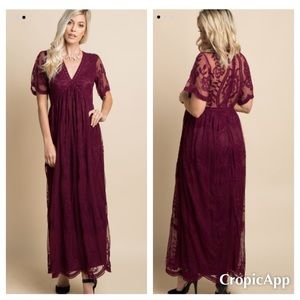 ✨SALE✨Burgundy Lace Overlay Maxi